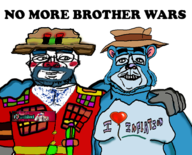 2sidsons andrew_dobson animal architect balloon bear blue blue_hair blue_skin clothes clown ear eat friendship full_body glasses hand hat heart i_love inflation_fetish no_more_brother variant:sidson // 633x512 // 256KB