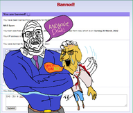 2soyjaks ack ban blood bloodshot_eyes buff clothes crying dog ear full_body glasses heart ias_to_be_kept janny large_nose nas necktie open_mouth screenshot smile soyjak soyjak_party speech_bubble // 1500x1276 // 359KB