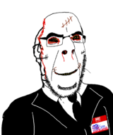badge blood clothes glasses mask smile soyjak stubble suit text variant:cobson variant:sidson // 985x1179 // 94KB