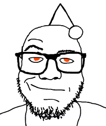 SoyBooru.com - 51571 - antenna closed_mouth glasses no_pupils orange_eyes orange_sclera raised_eyebrow reddit redditard smirk smug snoo soyjak stubble variant_redditjak.png
